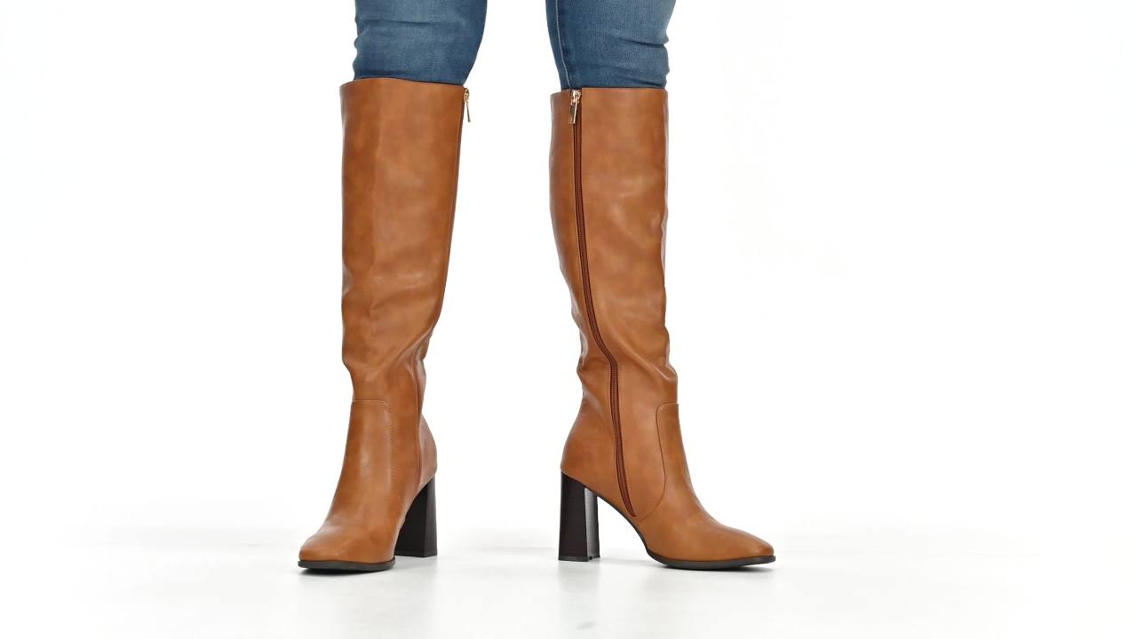 thumbnail video image 2 of Journee Womens Karima Stacked Heel Knee High Boots, 2 of 10