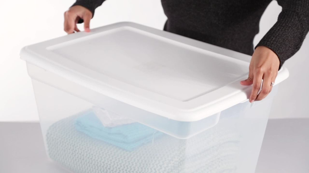 thumbnail video image 2 of Sterilite 58 Qt. Storage Box Plastic, White, 2 of 9