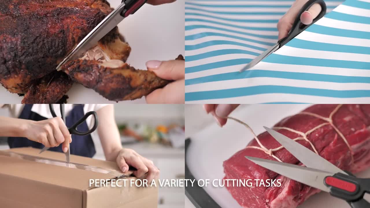 thumbnail video image 2 of Farberware Set of 2 All Purpose and Utility Shears with Edgekeeper Blade Covers, 2 of 14