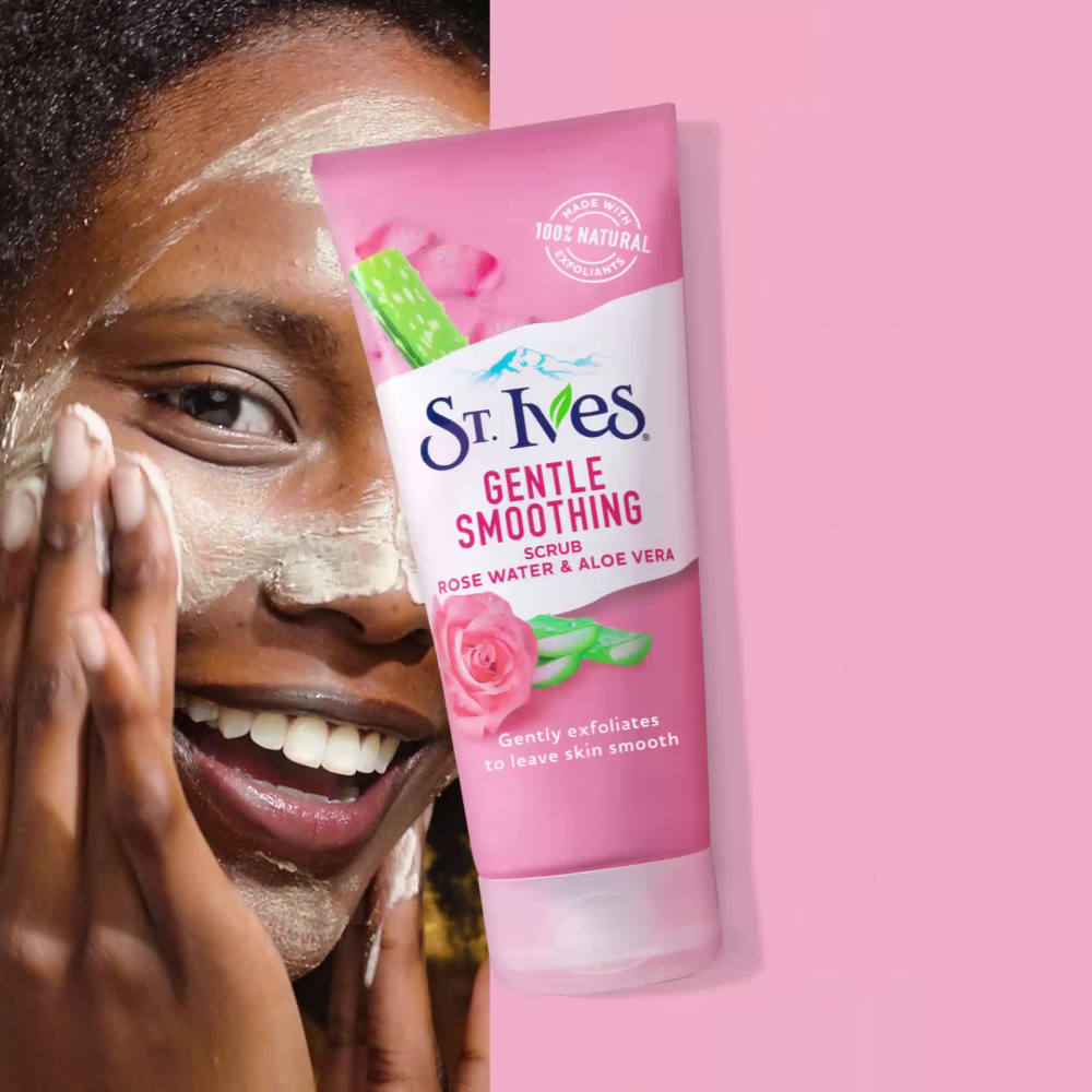 St. Ives Gentle Smoothing Face Scrub Rose Water & Aloe Vera Made with 100% Natural Exfoliants, Paraben Free, Oil-Free, Dermatologist Tested Our Gentlest Scrub Yet 6 oz - image 2 of 5