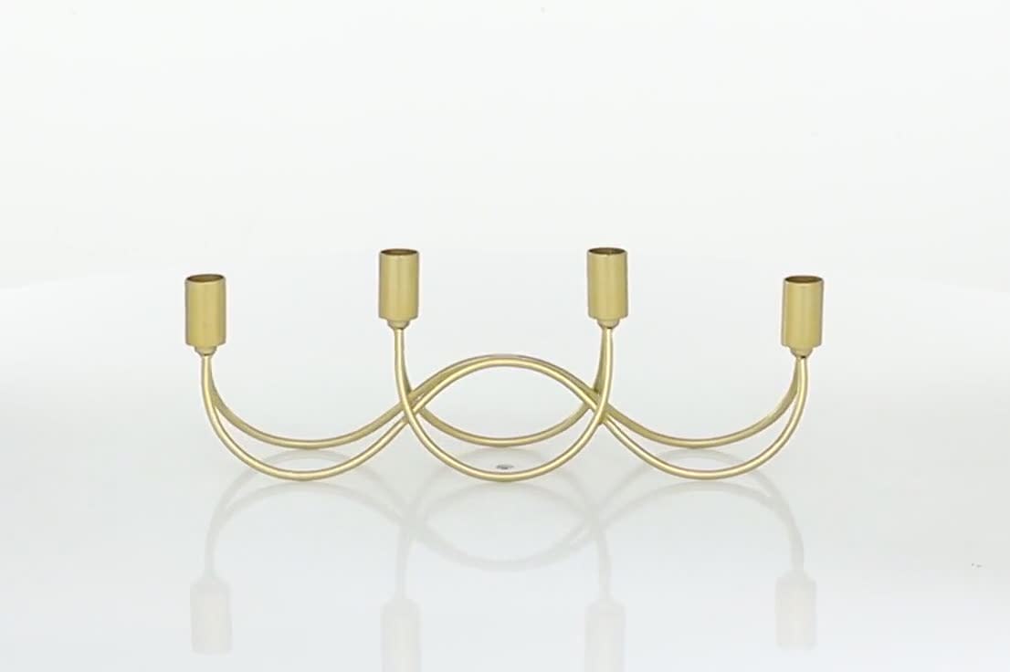 thumbnail video image 2 of CosmoLiving by Cosmopolitan 4 Holder Gold Metal Candelabra, 2 of 9