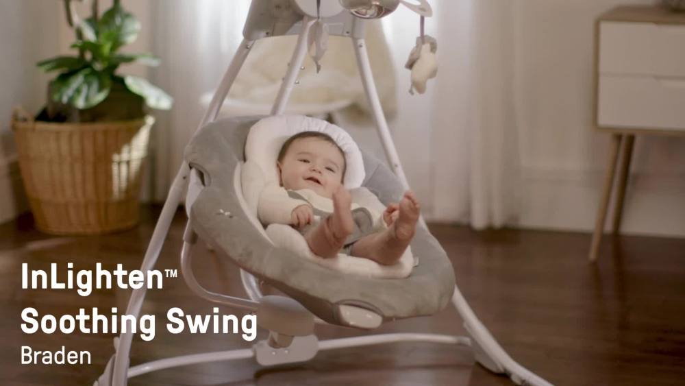 Ingenuity InLighten Baby Swing Cool Mesh Fabric, Swivel Infant Seat & Light Up Mobile Braden