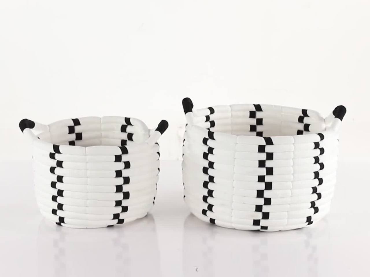 thumbnail video image 2 of DecMode 12", 10" White Polyester Country Storage Basket, 2 - Pieces, 2 of 8