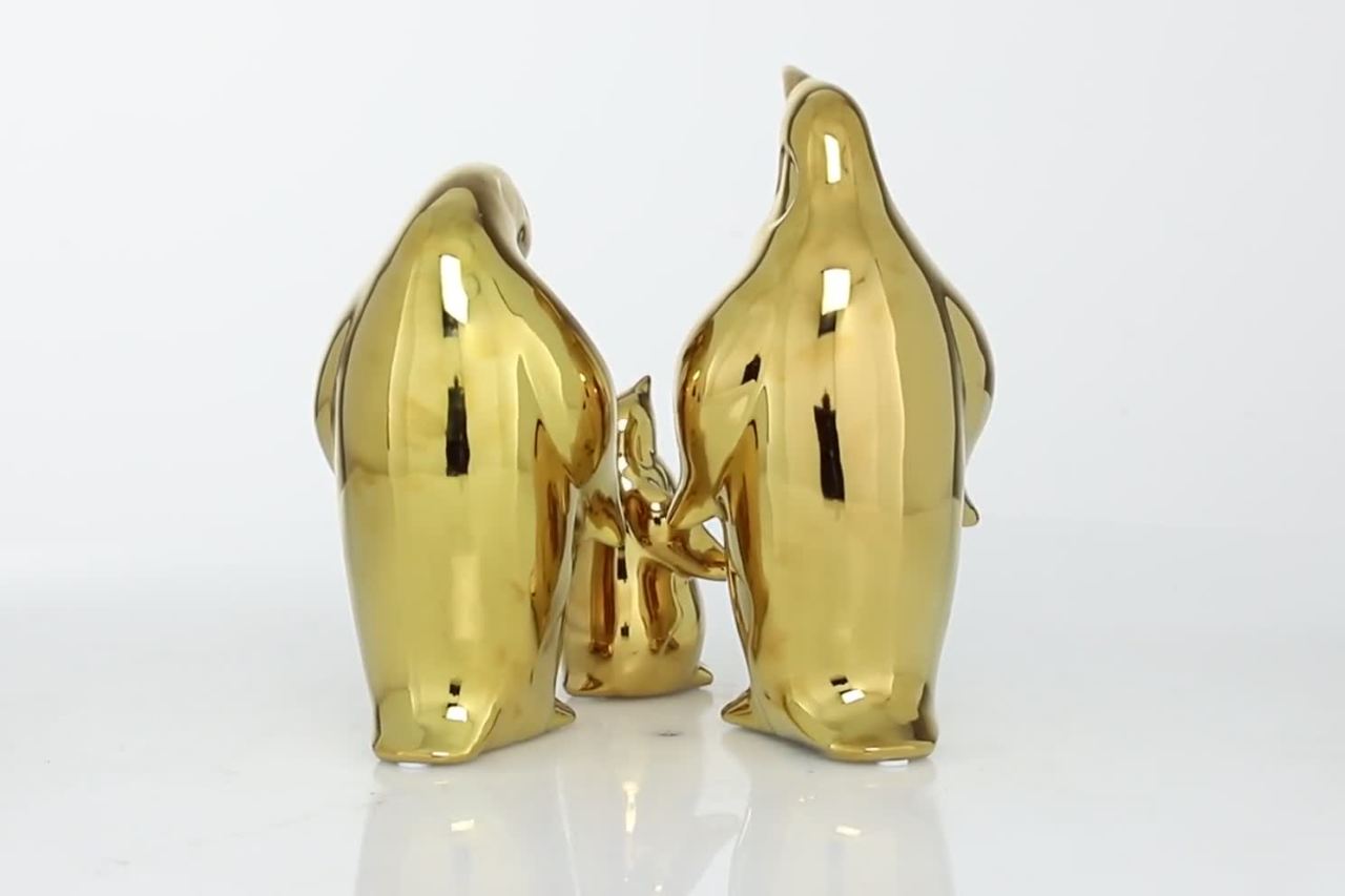 thumbnail video image 2 of DecMode 5"W, 11"H Porcelain Glam Sculpture, Gold, 3 - Piece, 2 of 11