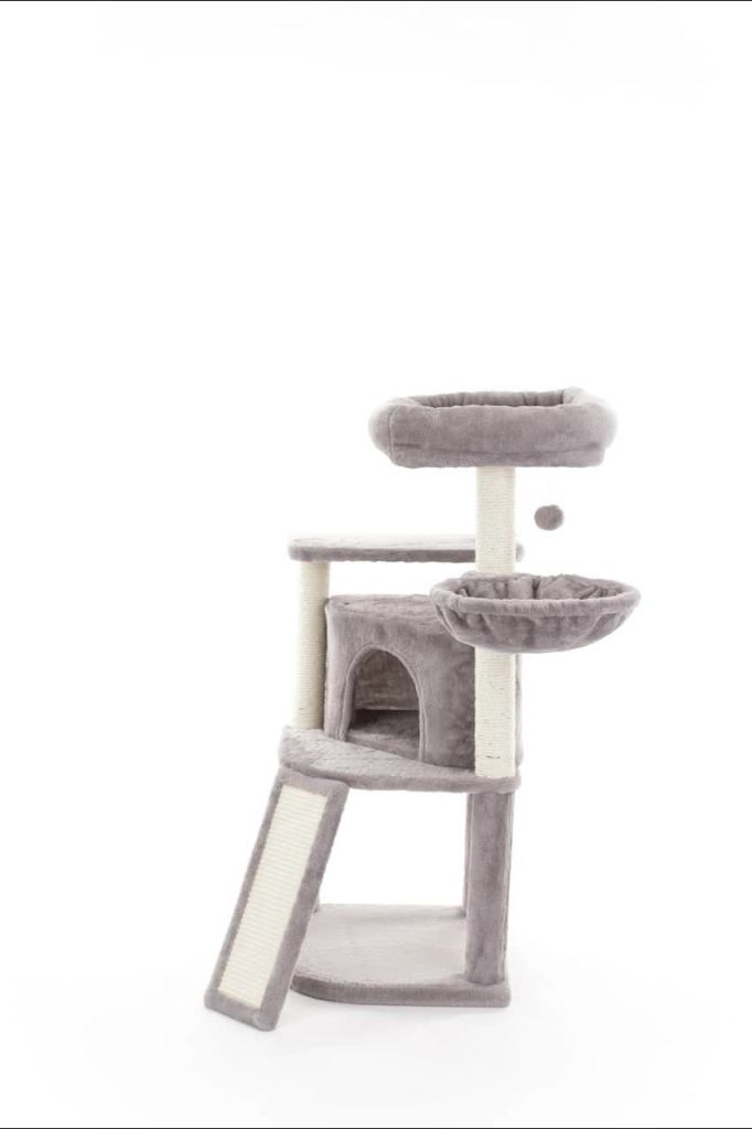 thumbnail video image 2 of TRIXIE Adriana Plush & Sisal 3-Level 41.7" Cat Tree with Scratching Posts & Condo, Gray, 2 of 8