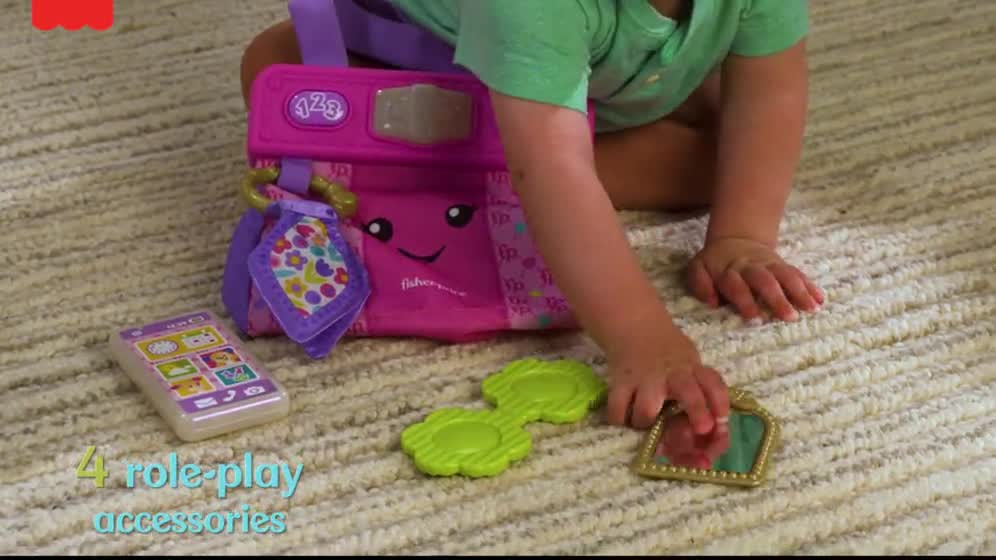 thumbnail video image 3 of Fisher-Price Laugh & Learn Going Places Learning Toy Purse & Accessories, Ages 6+ Months, Plastic, 3 of 8