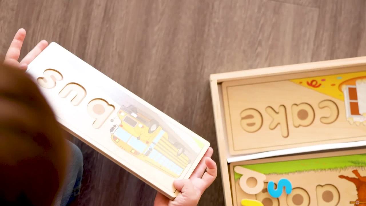 thumbnail video image 2 of Melissa & Doug Wooden See & Spell, 8 Spelling Boards and 64 Letter Pieces, Toddler Toys, 2 of 9