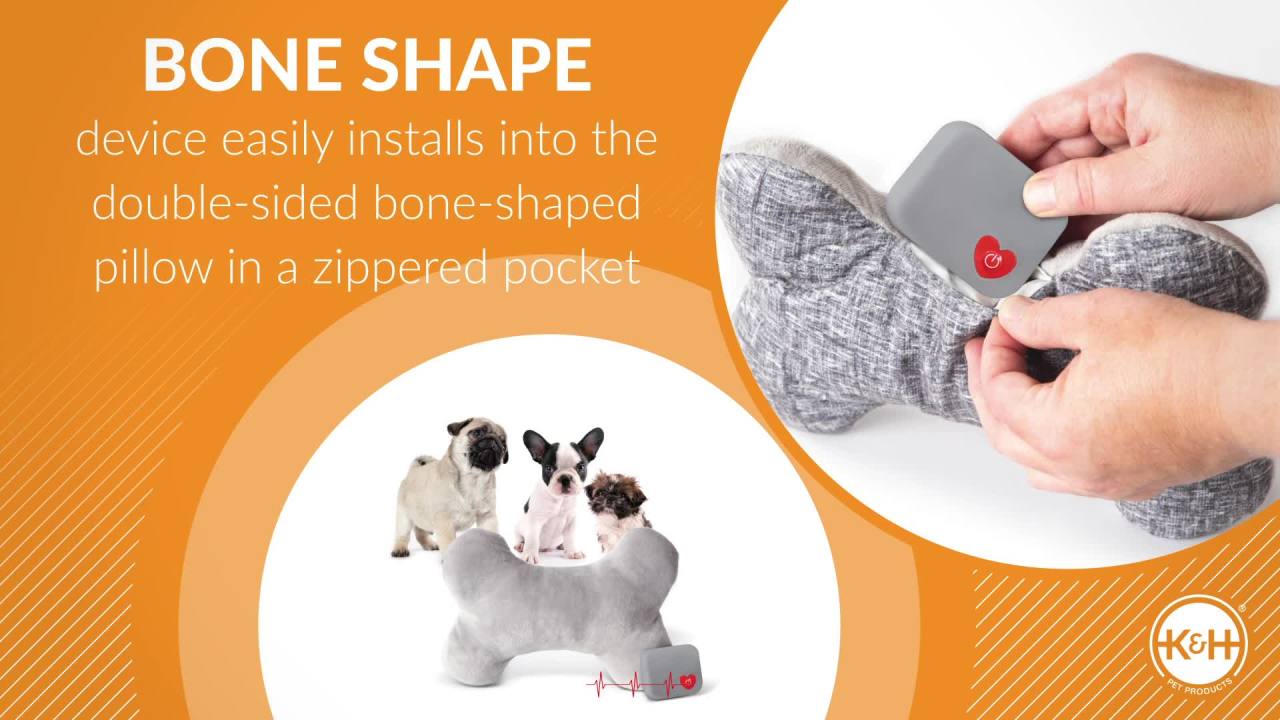 thumbnail video image 2 of K&H Pet Products Mother's Heartbeat Calming Dog Toy Bone Pillow Gray Small Breed Heartbeat 8 Inch, 2 of 9