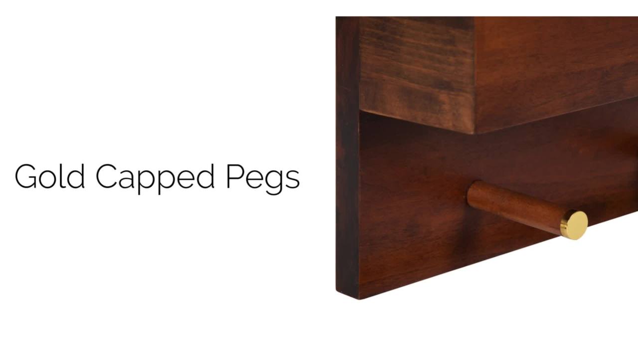 thumbnail video image 2 of Kate and Laurel Hinter Mid-Century Framed Wall Mirror with Pocket Shelf, 24 x 24, Walnut Brown, Organizing Mail Holder and Wall Hooks, 2 of 7