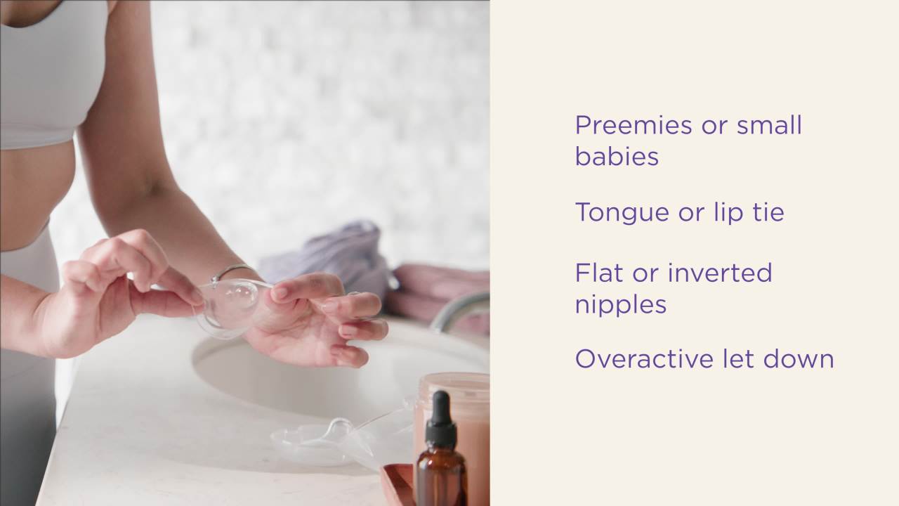 thumbnail video image 3 of Lansinoh Contact Nipple Shield, 2-24mm Nipple Shields with Case, 3 of 13