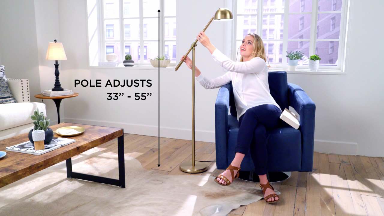thumbnail video image 2 of 360 Lighting Dawson Traditional Pharmacy Floor Lamp 55" Tall Brass Metal Adjustable Boom Arm Dome Head for Living Room Reading Bedroom Office, 2 of 9