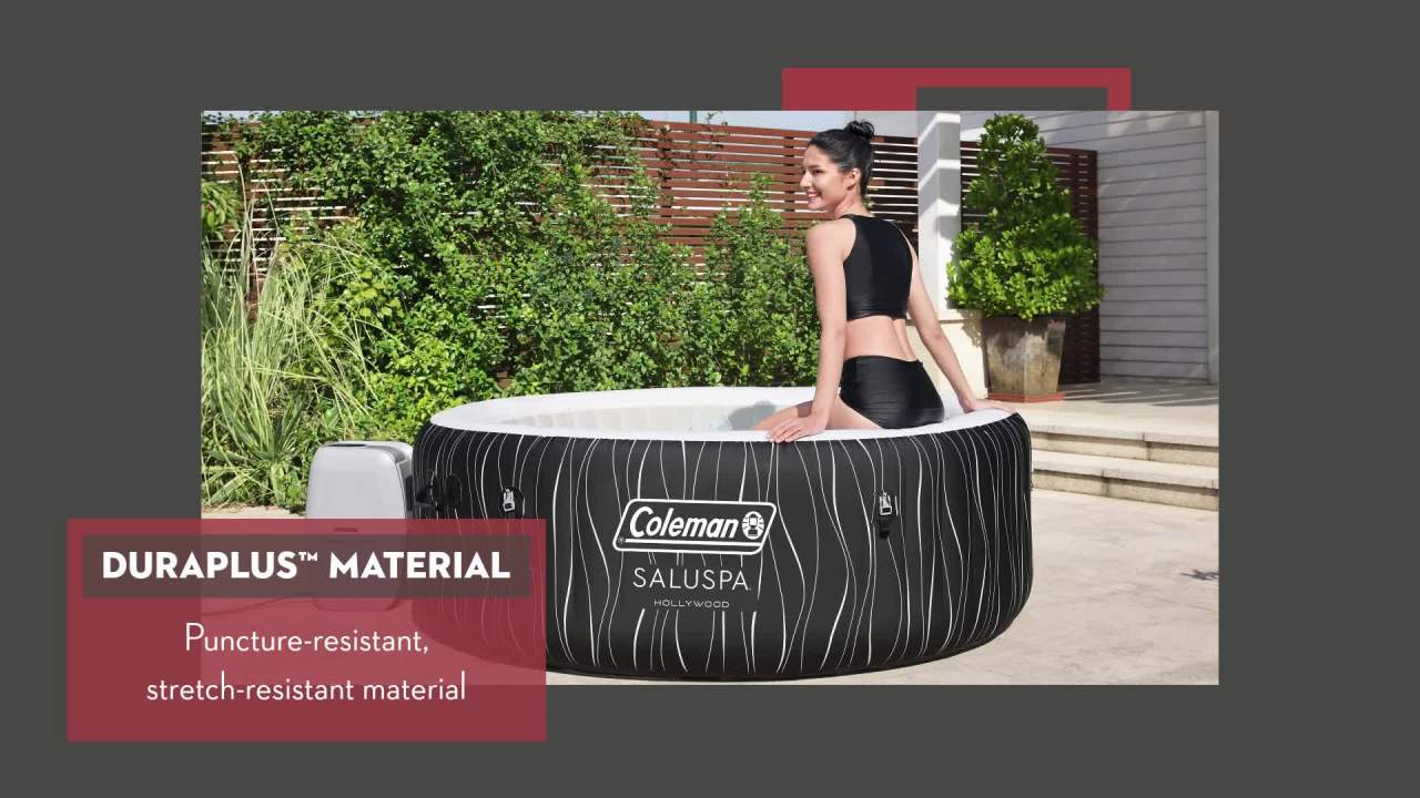 thumbnail video image 2 of Coleman SaluSpa Hollywood Luxe AirJet Round Inflatable Hot Tub with LED Lights 4-6 Person with Pump #P08411, 2 of 10