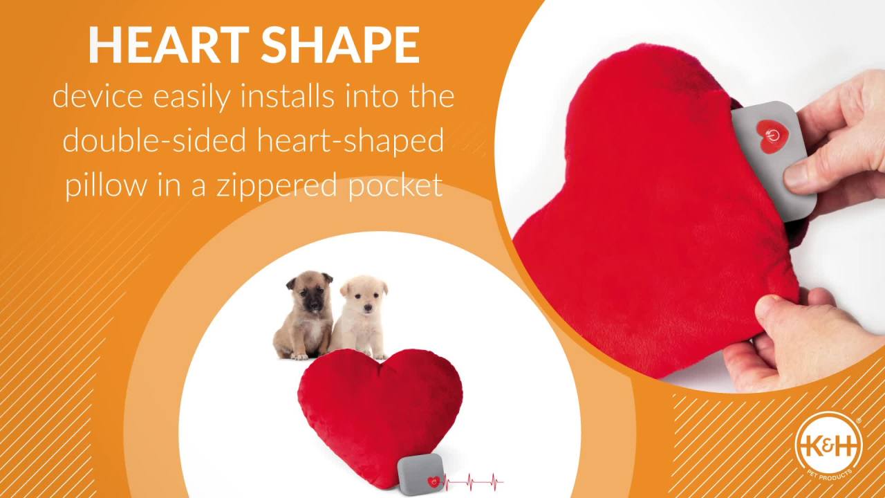 thumbnail video image 2 of K&H Pet Products Mother's Heartbeat Calming Dog Toy Heart Pillow Red Medium Breed Heartbeat 8 Inch, 2 of 9