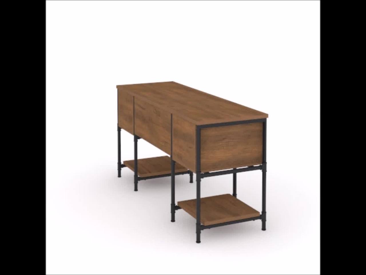 thumbnail video image 2 of Sauder Iron City Industrial Double Pedestal Office Desk, Checked Oak Finish, 2 of 12
