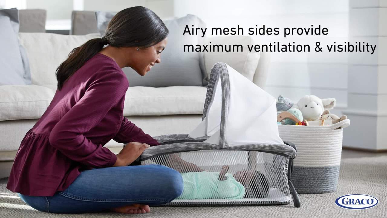 thumbnail video image 2 of Graco Pack 'N Play Close2Baby Playard with Bassinet and Changer, Grey Derby, 2 of 4