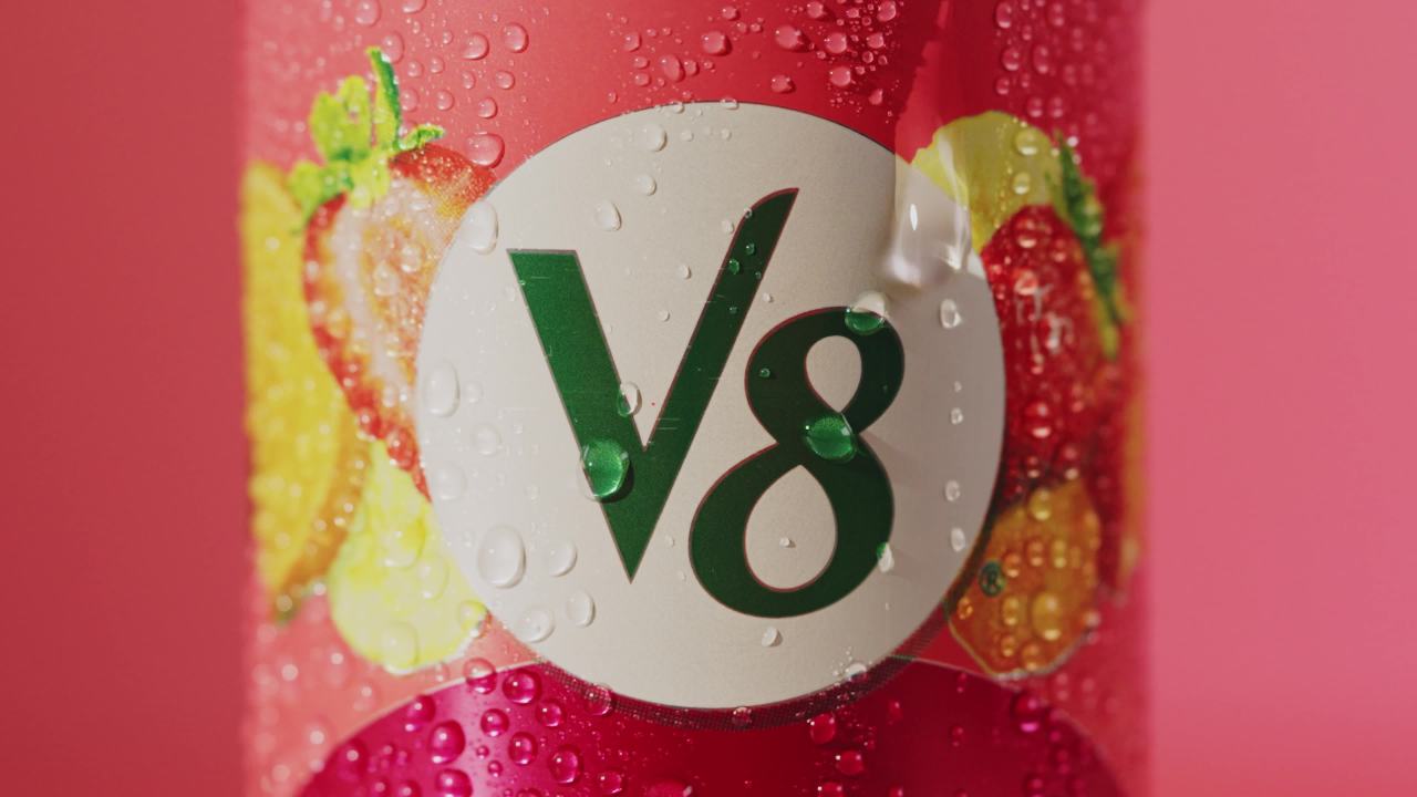 thumbnail video image 2 of V8 Strawberry Banana 100% Fruit and Vegetable Juice, 8 fl oz Can, 6 Count, 2 of 13