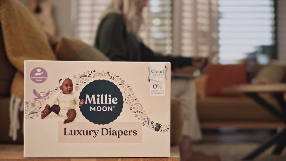 thumbnail video image 2 of Millie Moon Overnight Diapers, Size 4, 58 Count (Select for More Options), 2 of 10
