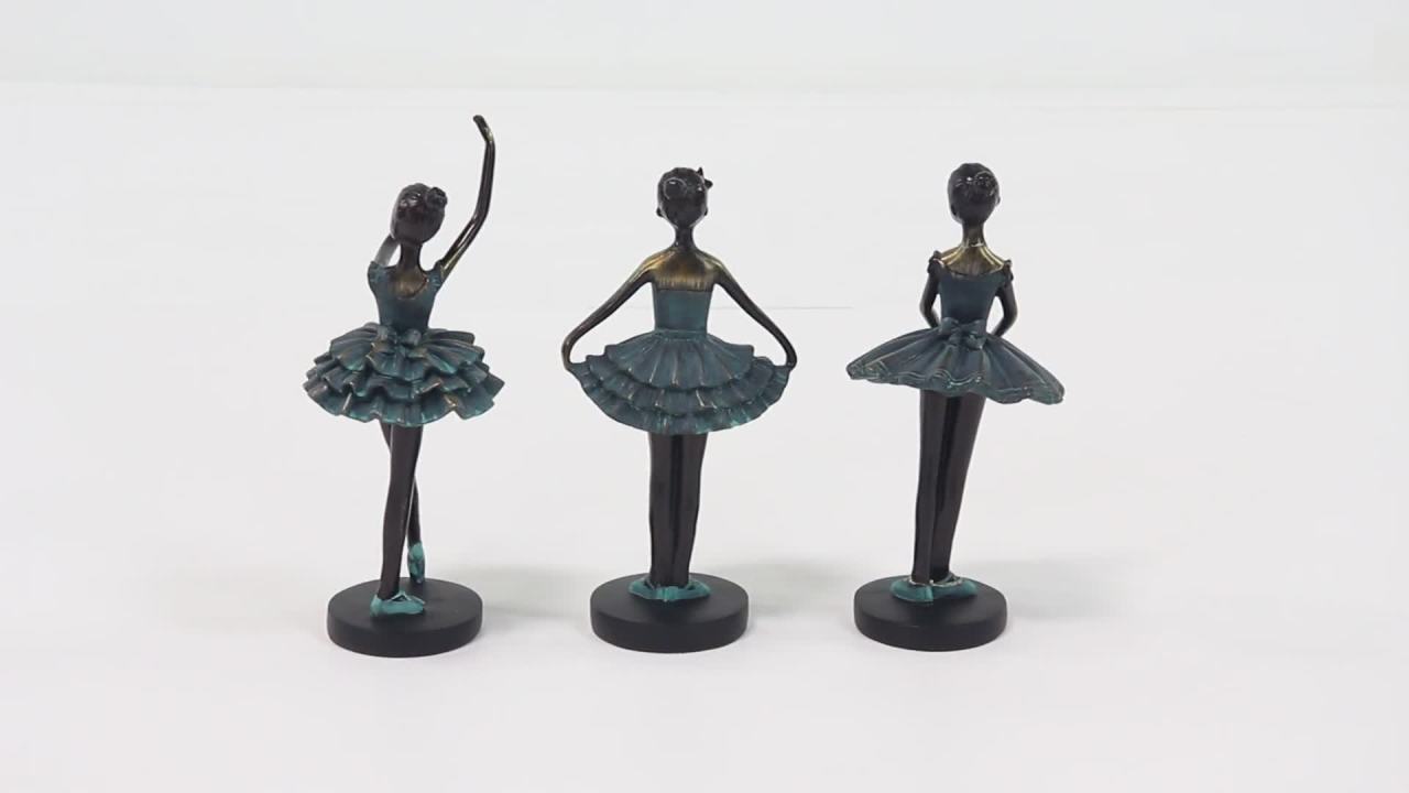 thumbnail video image 2 of 6"W, 12"H Teal Polystone Dancer Sculpture, by DecMode (3 Count), 2 of 8