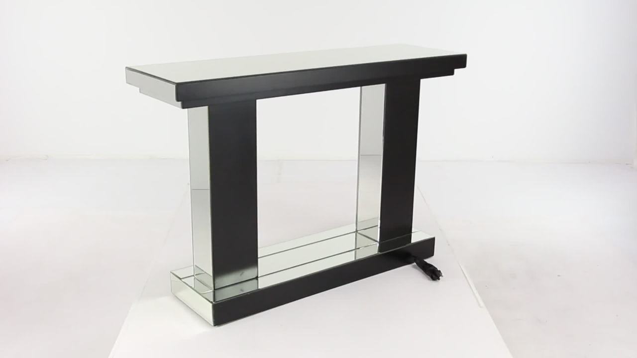 thumbnail video image 2 of DecMode 48" x 32" Silver Wood Mirrored Console Table, 1-Piece, 2 of 17