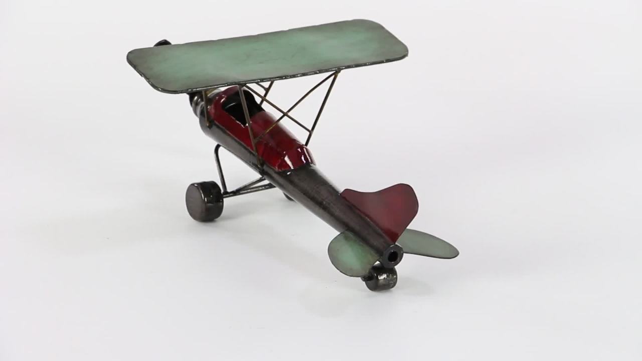 thumbnail video image 2 of 14" x 6" Gray Metal Airplane Sculpture, by DecMode, 2 of 11