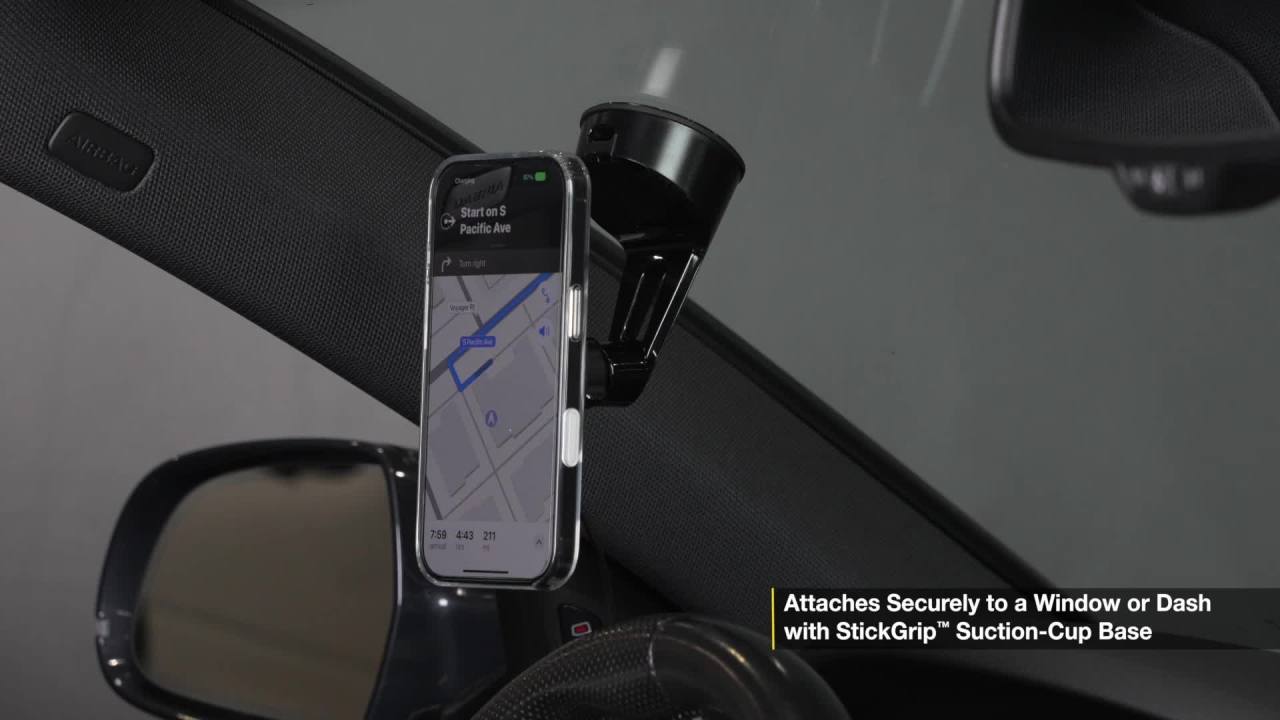 thumbnail video image 3 of Scosche MPQMWD-SP1 Charge Pro Qi2 MagSafe 15W Fast Wireless Car Charger Dash/Windshield Mount Black, 3 of 12