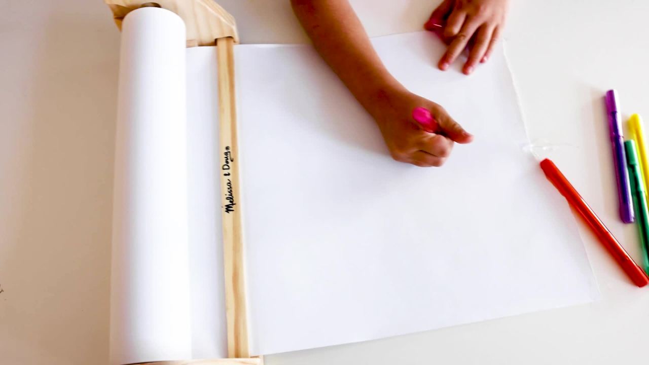 thumbnail video image 2 of Melissa & Doug Wooden Tabletop Paper Roll Dispenser With White Bond Paper (12 inches x 75 feet), 2 of 10