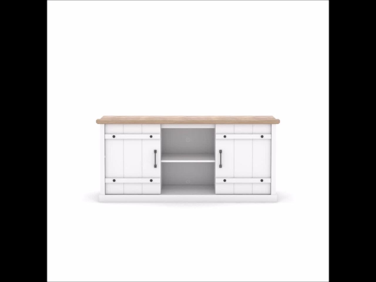 thumbnail video image 2 of Sauder Select TV Stand For TVs Up To 70", Soft White Finish, 2 of 12