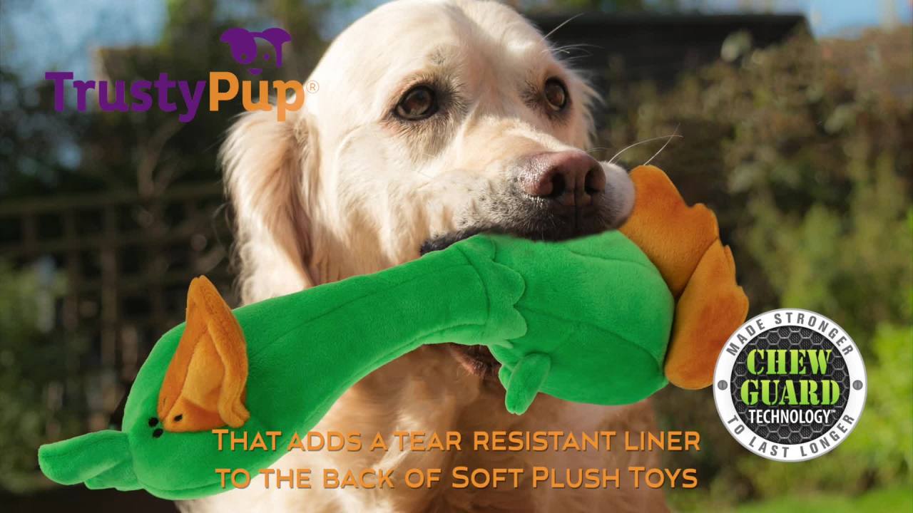 thumbnail video image 2 of TrustyPup Flamingo Dog Toy with Soft Chew Resistant Plush, Large, 2 of 11