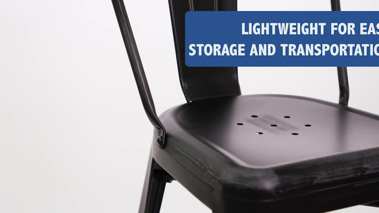 thumbnail video image 2 of Flash Furniture Commercial Grade 24" High Distressed Black Metal Indoor-Outdoor Counter Height Stool with Back, 2 of 13