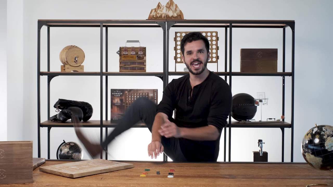 thumbnail video image 2 of Hammer + Axe™ Drinkopoly Game for Adults, Fun Drinking Games for Bars and Parties, Vintage Game Board Design in Wood, Amazing Look in Bar or Man Cave, Perfect Icebreaker, Get the Party Started Right, 2 of 11