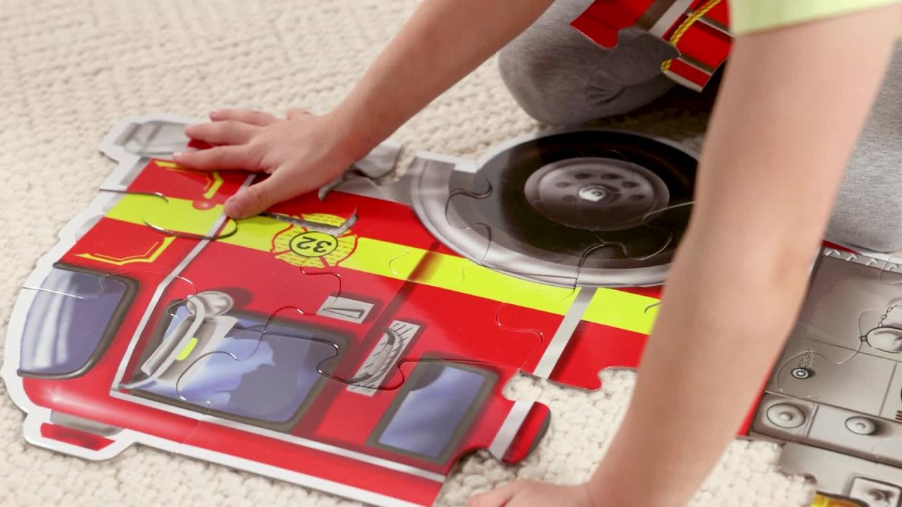 thumbnail video image 2 of Melissa & Doug Fire Truck Jumbo Jigsaw Floor Puzzle (24 pcs, 4 feet long) - FSC Certified, 2 of 10