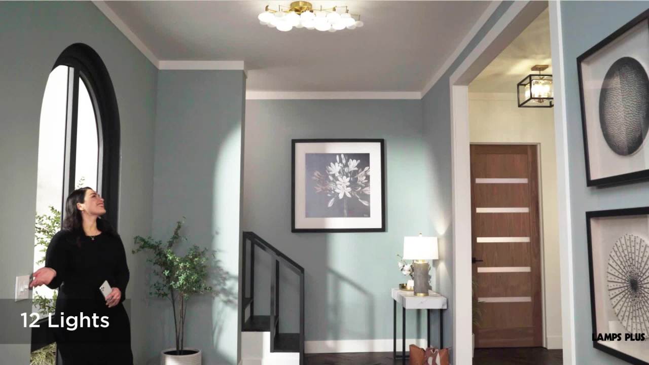 thumbnail video image 2 of Possini Euro Design Lilypad Modern Ceiling Light Semi Flush Mount Fixture 30 1/4" Wide Warm Brass 12-Light Frosted Glass Shade for Bedroom Living Room, 2 of 12