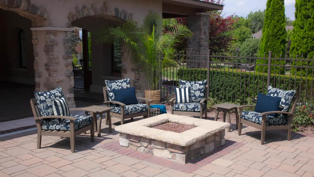 thumbnail video image 2 of ARDEN Outdoor Dining Chair Cushion Set 21 x 21, Sapphire Blue Ashland Jacobean, 2 of 12