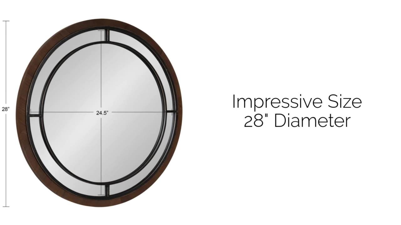 thumbnail video image 2 of Kate and Laurel Audubon Modern Wood Framed Wall Mirror, 28 inch Diameter, Rustic Brown, Decorative Farmhouse Round Mirror, 2 of 7