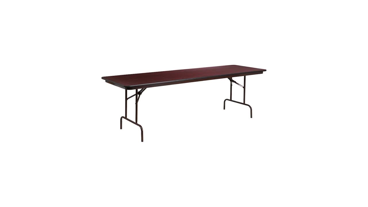 thumbnail video image 2 of Flash Furniture Floyd 8-Foot High Pressure Mahogany Laminate Folding Banquet Table, 2 of 7