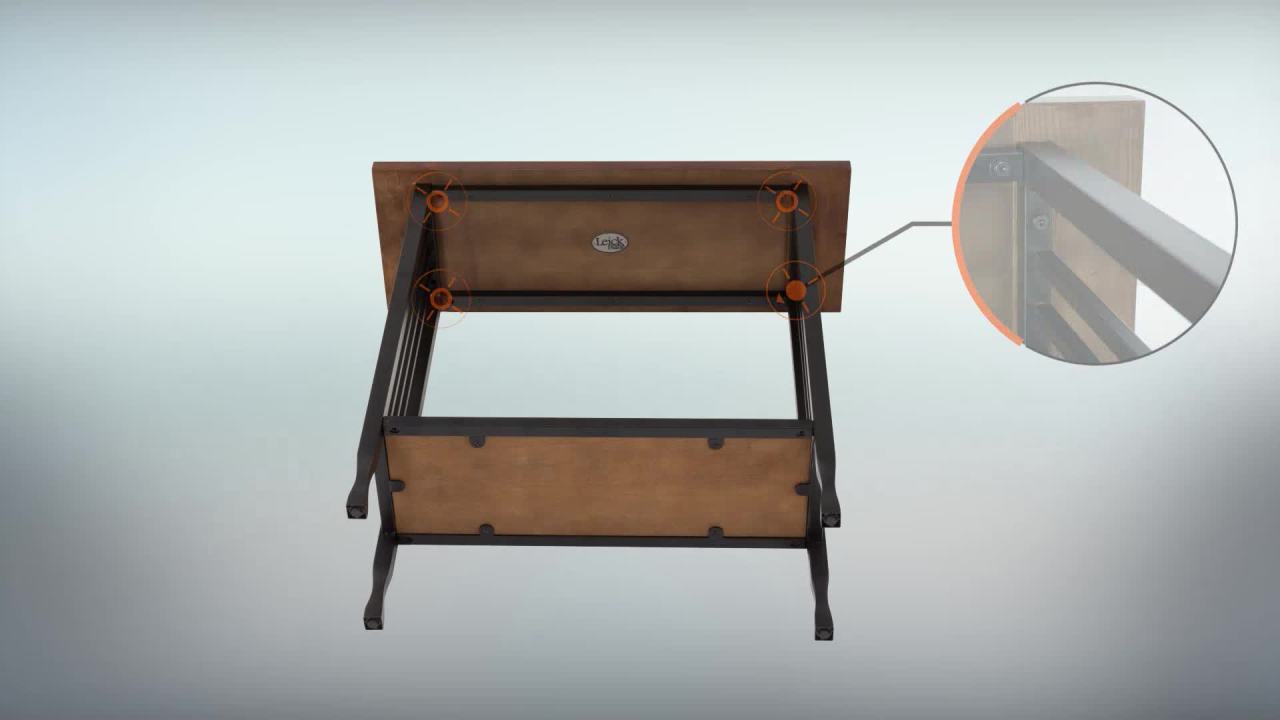 thumbnail video image 2 of Leick Home Ironcraft Rustic Console Table with Shelf, Mission Oak, 2 of 16