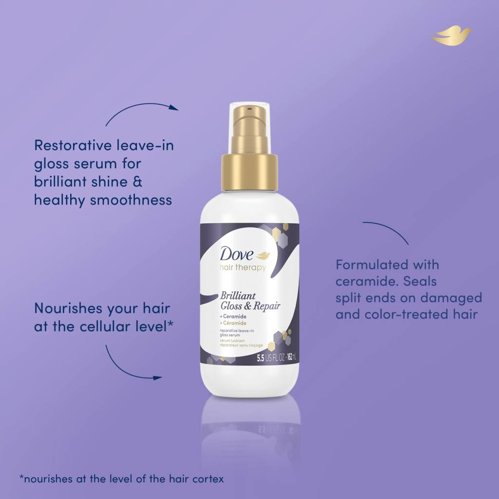 thumbnail video image 2 of Dove Hair Therapy Brilliant Gloss & Repair Leave-in Hair Treatment, 5.5 fl oz, 2 of 9