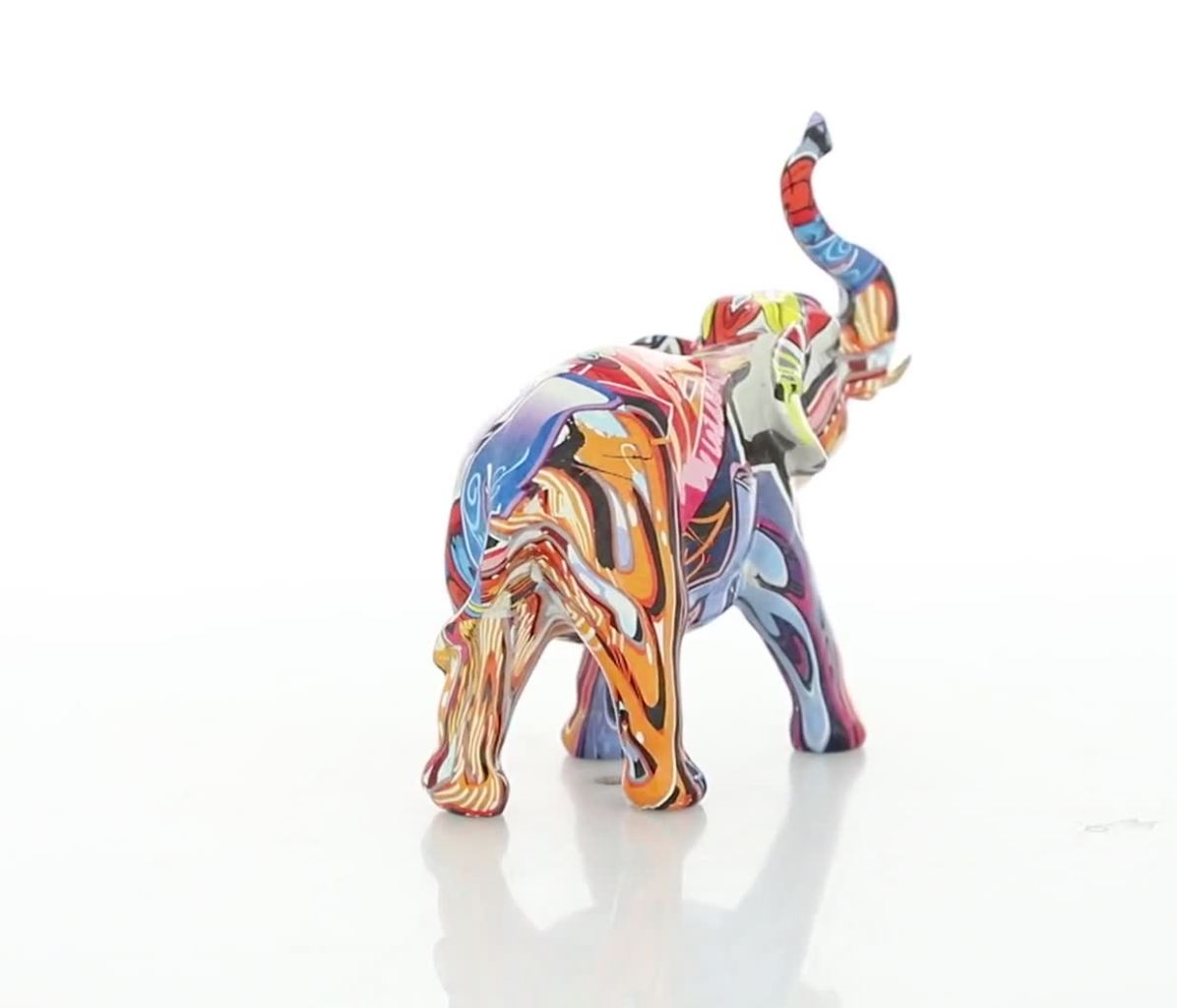 thumbnail video image 2 of 8" x 8" Multi Colored Polystone Graffiti Elephant Sculpture, by DecMode, 2 of 9