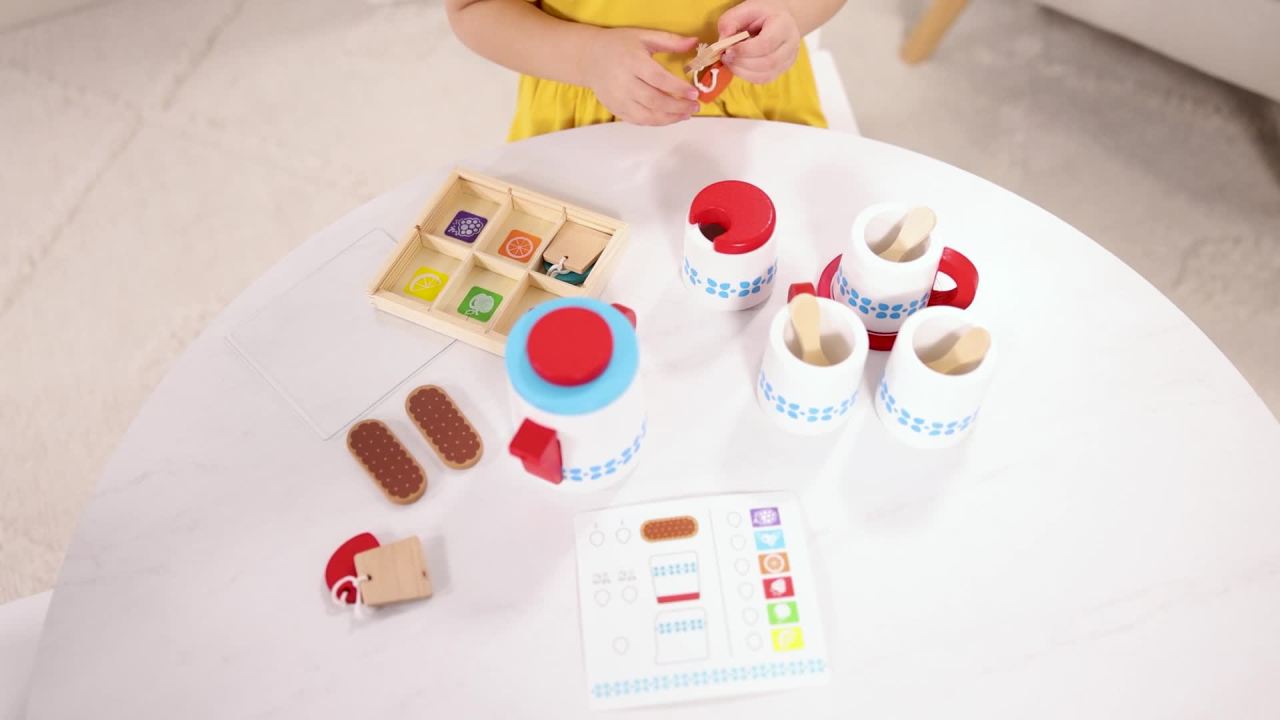 thumbnail video image 2 of Melissa & Doug 20-Piece Steep and Serve Wooden Tea Set - Play Food and Kitchen Accessories, 2 of 10