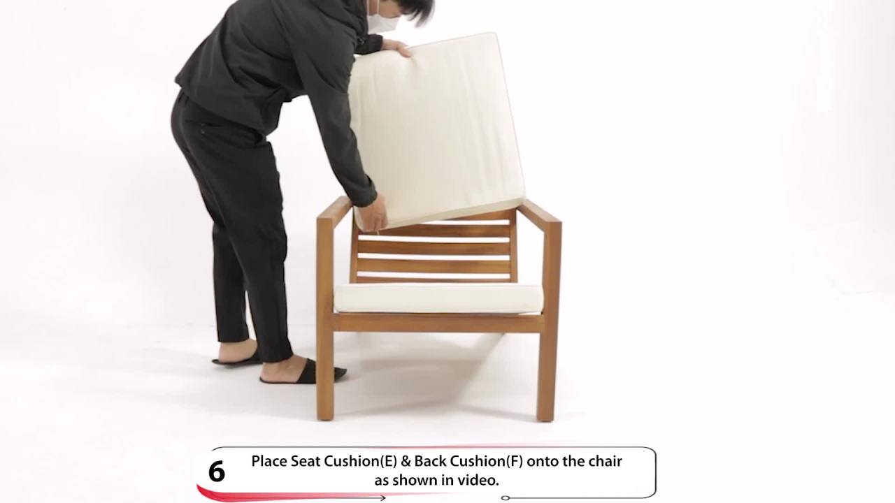 thumbnail video image 2 of Noble House Acacia Wood Removable Outdoor Chat Set with Cushion, Teak / Cream, 2 of 15