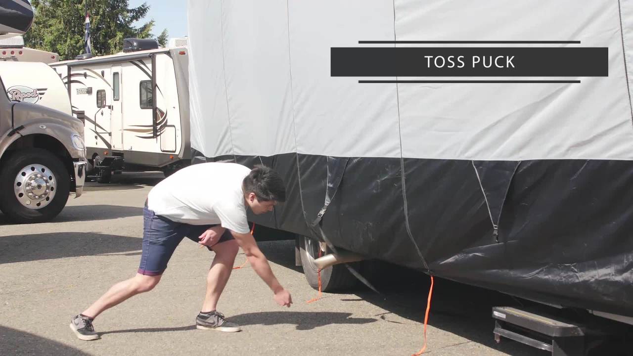 thumbnail video image 2 of Classic Accessories OverDrive SkyShield Deluxe Class A Cover, Fits 28' - 30' RVs - Tyvek RV Cover, 2 of 21