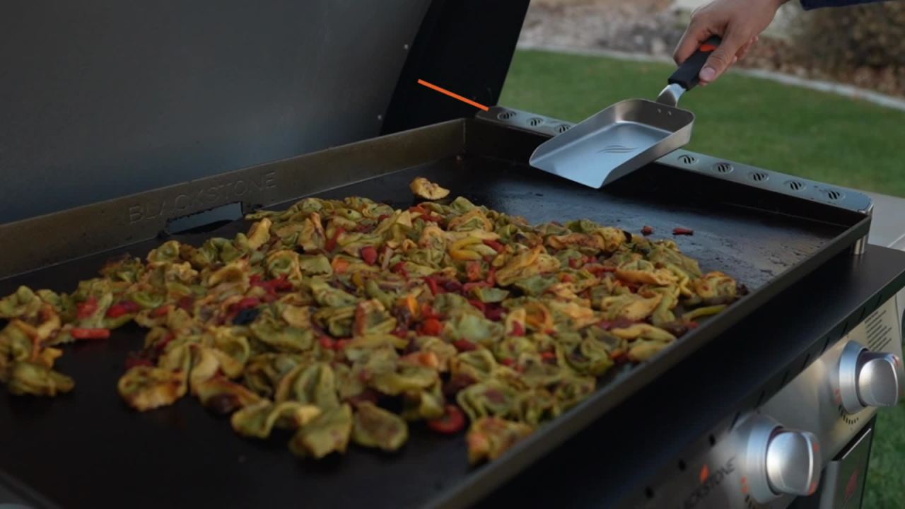 thumbnail video image 3 of Blackstone 15” Stainless Steel Griddle Scoop with Flat Base, 1-Piece, 3 of 13