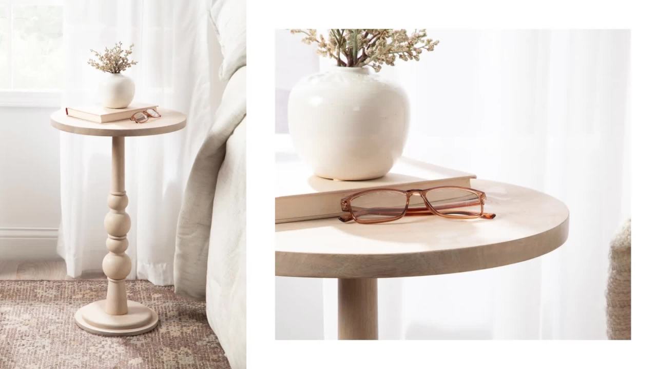 thumbnail video image 2 of Kate and Laurel Wegner Traditional Wooden Round Side Table, 16 x 26, Brown, Elegant and Durable Pedestal Table for Use as Living Room End Table, Plant Stand, or Bedroom Nightstand, 2 of 9