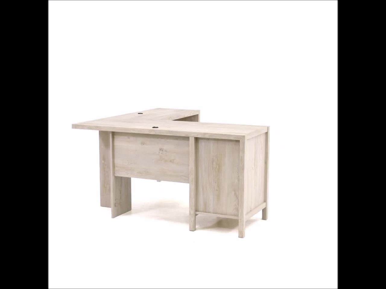 thumbnail video image 2 of Birch Harbor L-Shaped Desk with Drawer, Chalked Chestnut Finish, 2 of 26