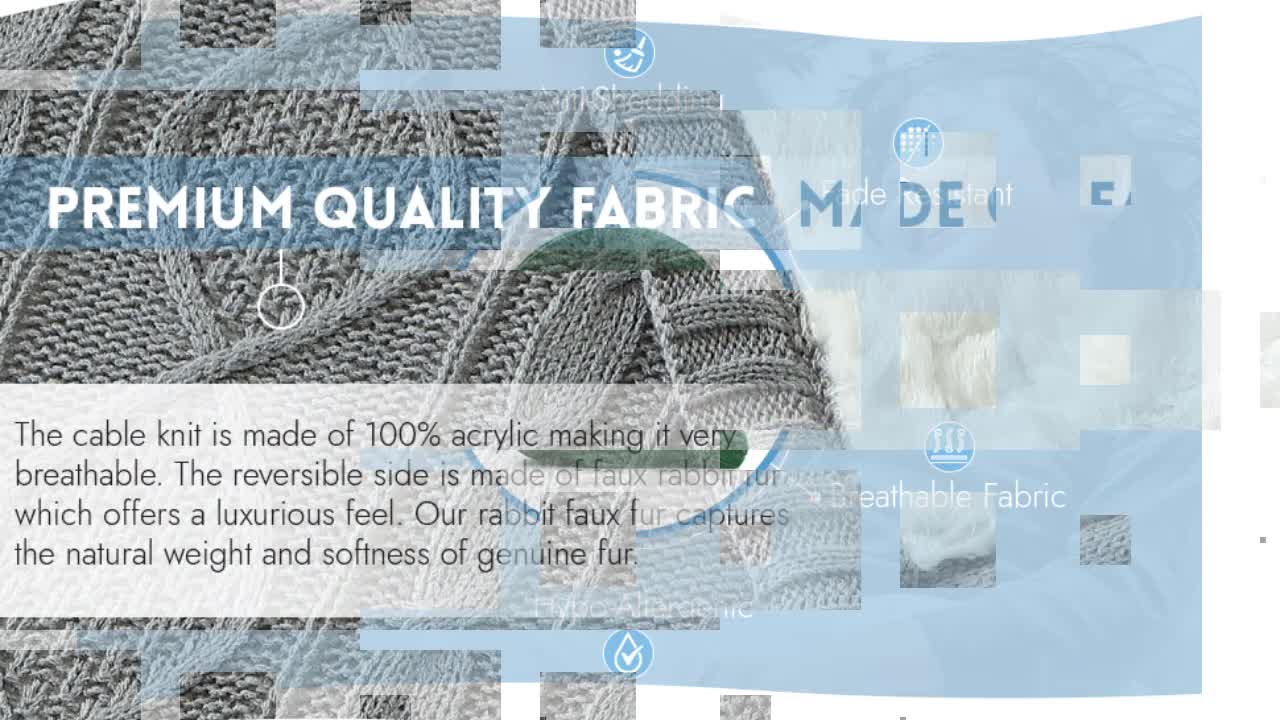 thumbnail video image 2 of Cozy Tyme Lucie Cable Knit Throw - Reverse Faux Rabbit Fur 50"x 60" Cream White, 2 of 10