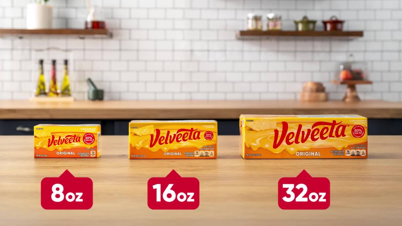 thumbnail video image 2 of Velveeta Original Pasteurized Recipe Cheese Product Classic Size, 32 oz Block, 2 of 16