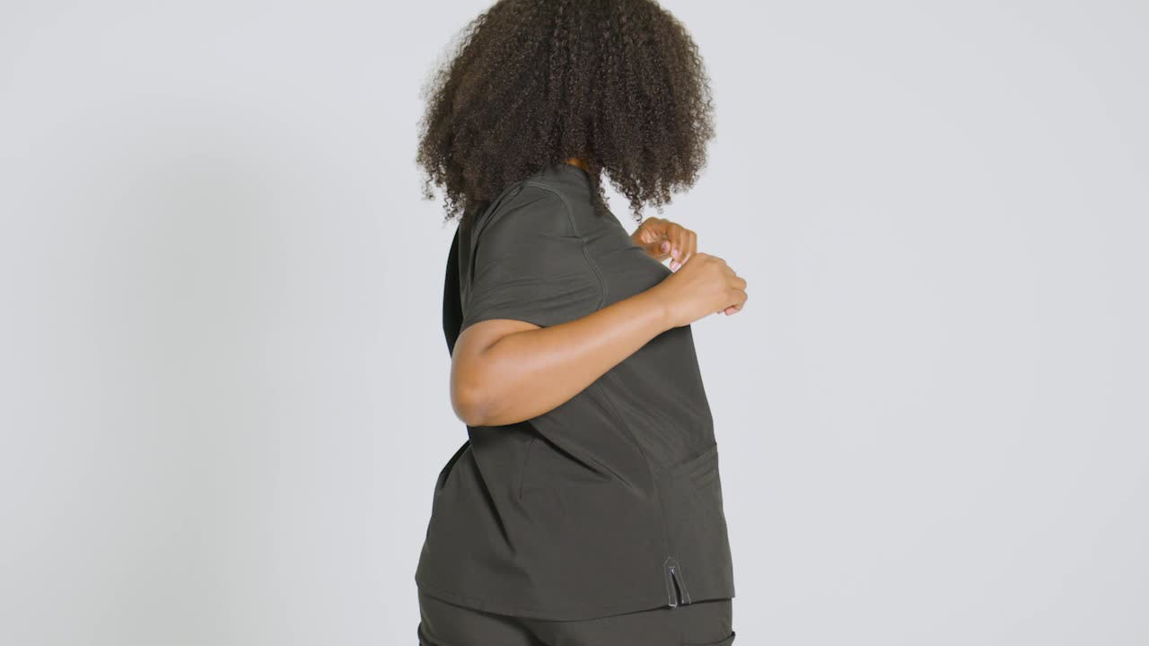 thumbnail video image 2 of Urbane Performance Tailored Fit Super Stretch 3-Pocket Scrub Top for Women 9015, 2 of 6