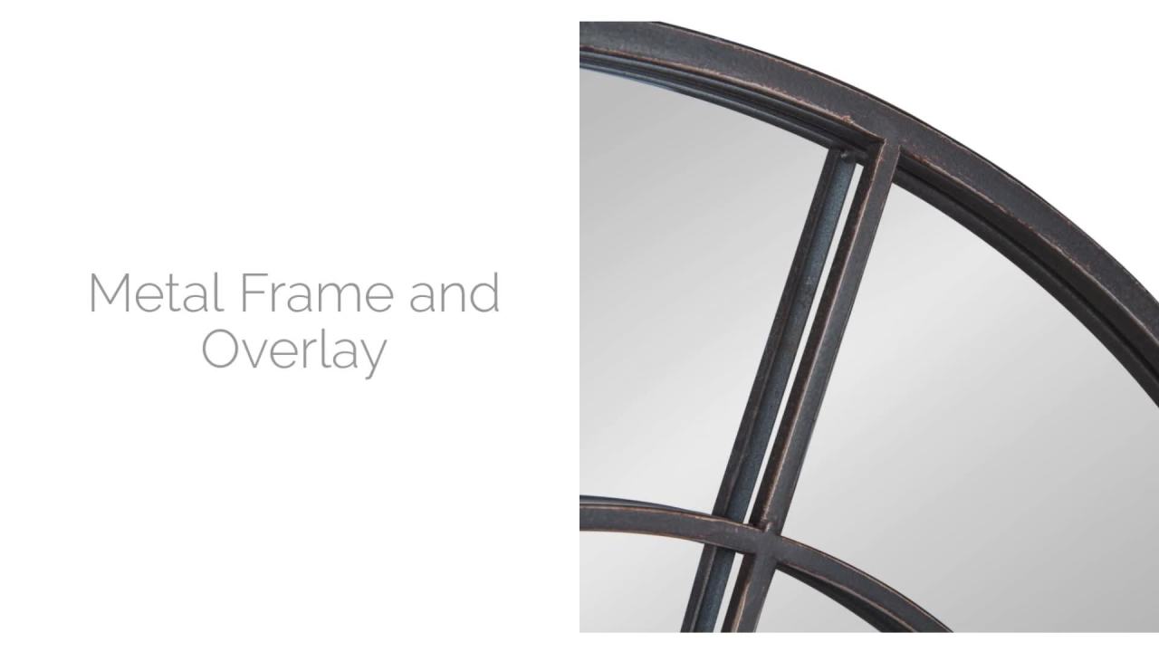 thumbnail video image 2 of Kate and Laurel Angelis 30-Inch Round Industrial Modern Overlaid Metal Framed Wall Mirror, Black, 2 of 7