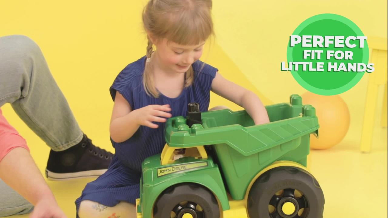 thumbnail video image 2 of MEGA BLOKS Fisher-Price Building Toy Blocks John Deere Dump Truck (25 Pieces) For Toddler, 2 of 7