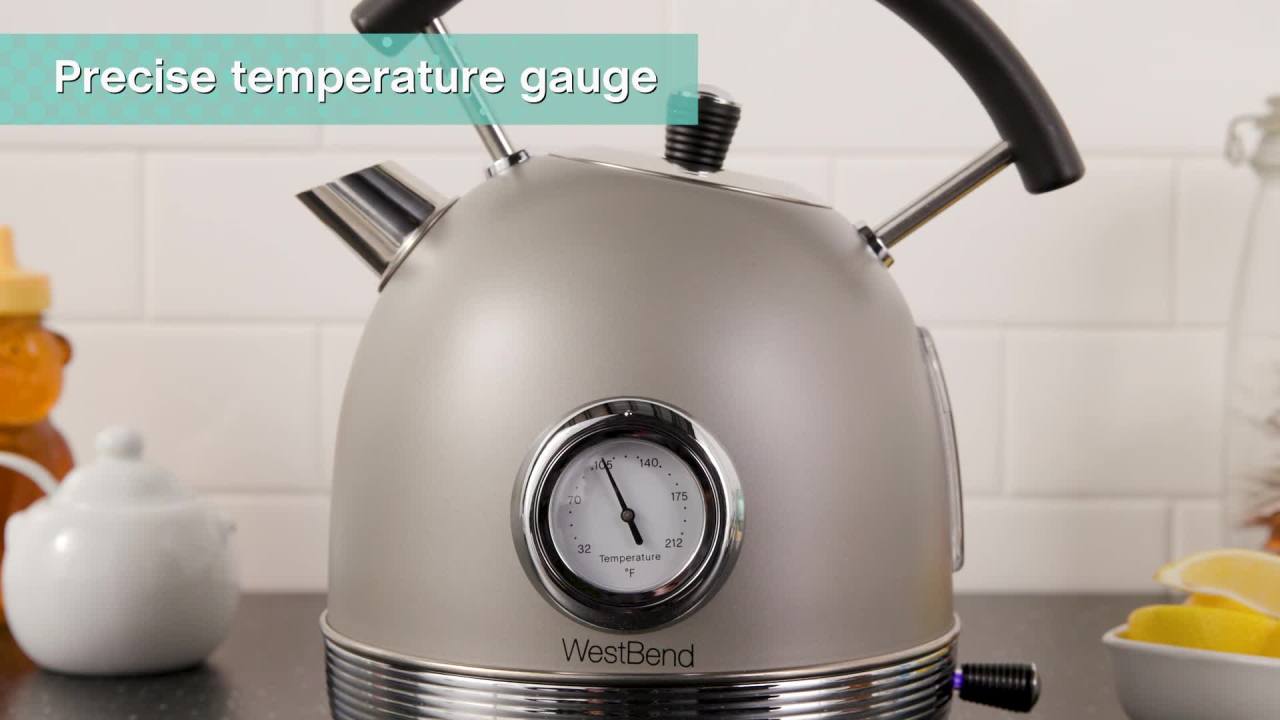 thumbnail video image 2 of West Bend 1.7L Retro-Style Stainless Steel Electric Kettle, 1500W, Blue, 2 of 6